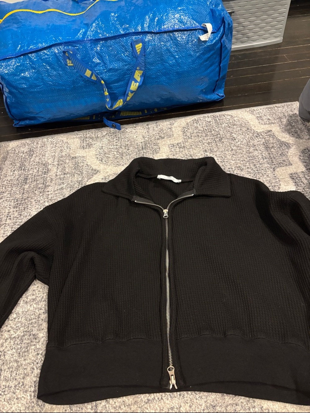 Twenty Black Zip-Up Waffle Knit Jacket